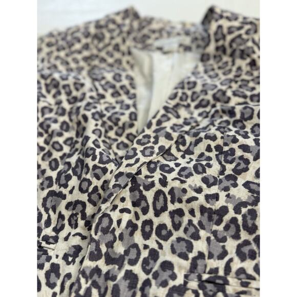Rachel Zoe Jacket Womens Medium Beige Brown Animal Print Blazer Linen Blend - Picture 2 of 4